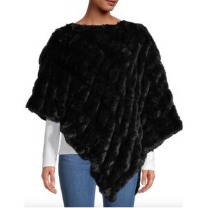 La Fiorentina Black Faux Fur Asymmetrical Poncho One Size New Without Tags!